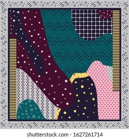 geometric pattern scarf wit dots and zigzag pattern