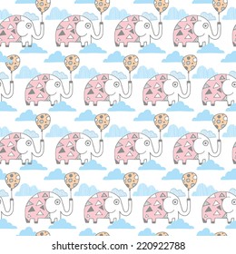 Geometric pattern seamless with cute elephant, Kids pattern, kids background with balloon
