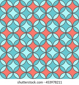 geometric pattern seamless green aqua and red rose colors. geometric of circle abstract background.