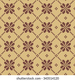 Geometric pattern seamless knitted texture in beige and brown colors
