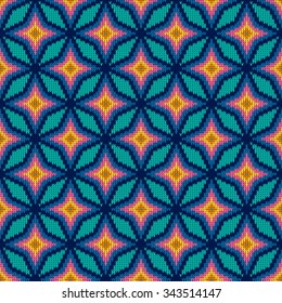 Geometric pattern seamless knitted texture in bright blue pink and yellow colors