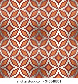 Geometric pattern seamless knitted texture in red, white, orange colors