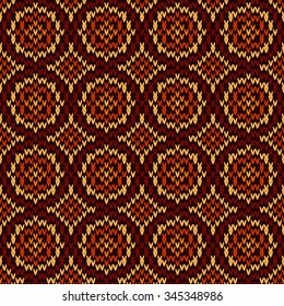 Geometric pattern seamless knitted texture  in bright yellow, red and brown color