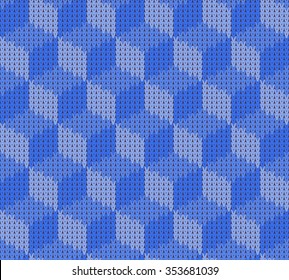 Geometric pattern seamless knitted texture in blue color