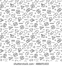 Geometric pattern seamless modern stroke style consisting of line shapes on white background for use on stickers, banners, cards. hipster memphis style. Vector Illustration