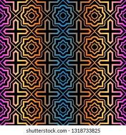 Geometric Pattern. Seamless Ornament. Vector Illustration. Rainbow black Color. For Design, Invitation Wedding, Valentine's, Background, Wallpaper.