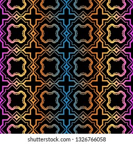 Geometric Pattern. Seamless Ornament. Vector Illustration. Rainbow black Color. For Design, Invitation Wedding, Valentine's, Background, Wallpaper.