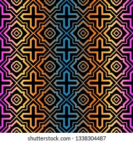 Geometric Pattern. Seamless Ornament. Vector Illustration. Rainbow black Color. For Design, Invitation Wedding, Valentine's, Background, Wallpaper.