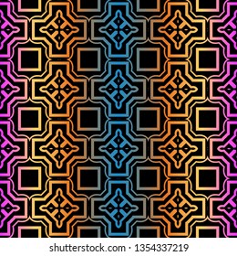 Geometric Pattern. Seamless Ornament. Vector Illustration. Rainbow black Color. For Design, Invitation Wedding, Valentine's, Background, Wallpaper.