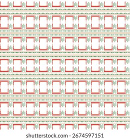 Padrão geométrico sem emenda de triângulo, pontos, linha em negrito e forma de diamante em vermelho, verde, bege. Conceito de cores de Natal, motivos, padrão étnico, listras, moderno para textura, papel de embrulho, impressão.