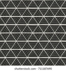 Geometric pattern seamless vector. Abstract striped triangle texture. Monochrome background for wallpaper, textile, fabric, wrapping paper, package or web design backdrop.