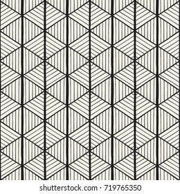 Geometric pattern seamless vector. Abstract line texture. Monochrome background for wallpaper, textile, fabric, wrapping paper, package or web design backdrop.