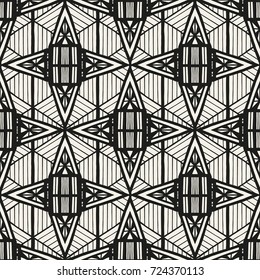 Geometric pattern seamless vector. Abstract line star texture. Monochrome background for wallpaper, textile, fabric, wrapping paper, package or web design backdrop.