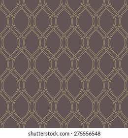 Geometric pattern. Seamless vector background with vertical waves. Abstract texture for wallpapers. Repeating geometric lines. Brown and golden colors.