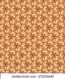 Geometric pattern. Seamless vector background with red and golden leafs. Abstract texture for wallpapers. Repeating geometric lines.