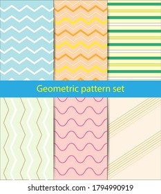Geometric pattern set. Colorful decotative print for web, wallpaper, fabric textile.