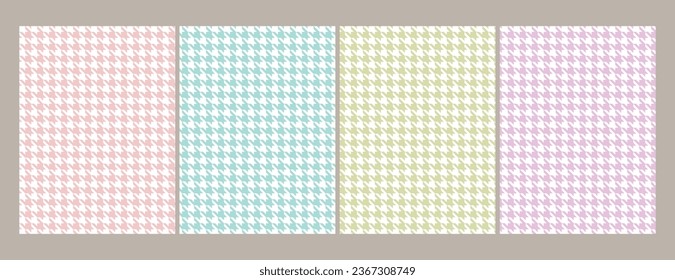 Geometric pattern set. Houndstooth seamless texture in pastel blue, pink, yellow, off white. Spring autumn dog tooth vector for scarf, coat, scarf, other modern fashion fabric design.