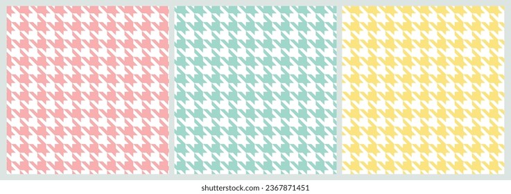 Geometric pattern set. Houndstooth seamless texture in pastel blue, pink, yellow, off white. Spring autumn dog tooth vector for scarf, coat, scarf, other modern fashion fabric design.
