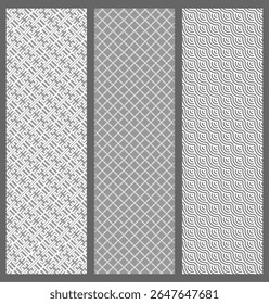 Geometric Pattern Set Line Art Vector Patterns Black and White, Modern Ethnic Patterns, Abstract Line Design Background