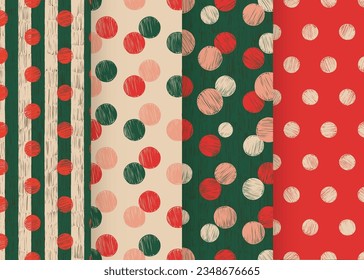 Geometric pattern set. Line, circle. Freehand red green xmas ornament