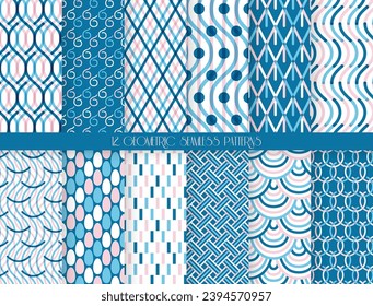 Geometric pattern set. Line, circle. Simple blue white xmas ornament