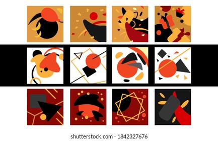 Geometric pattern set on white isolated backdrop. Fond collection for wallpaper, web site, sleeper, bath tile, apparel or bed linen. Phone case or cloth print. Flat style stock vector illustration