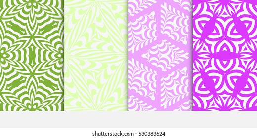 geometric pattern set. Seamless decorative design. purple, green color. Vector illustration.