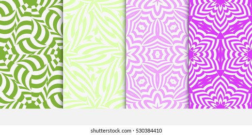 geometric pattern set. Seamless decorative design. purple, green color. Vector illustration.