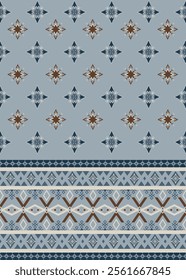Geometric pattern in shades of blue tribal motif and ethnic . Ideal for textiles, wallpapers, or decorative arts, this pattern combines elegance with cultural richness in a harmonious color palette.