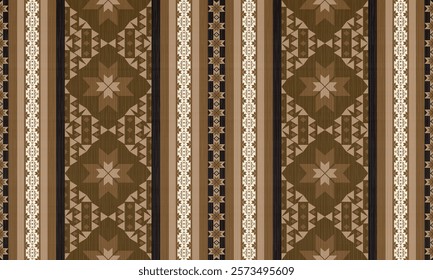 Geometric pattern in shades of brown tribal motif and ethnic . Ideal for textiles, wallpapers, or decorative arts, this pattern combines elegance with cultural richness in a harmonious color palette.