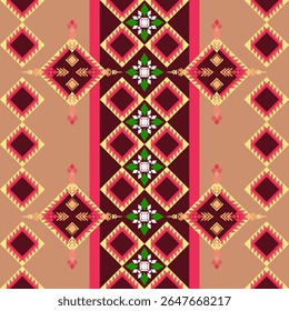 Geometric pattern shades of yellow, brown. Native American tribal fabric. Suitable for textile, rugs, cards, tiles, motifs, picture books. boho indian ornament design vector for woven textile printing