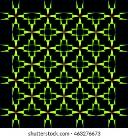 Geometric pattern of sharp lines. Yellow-green silhouettes exactly cut squares on a black background or pattern
