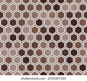 Geometric pattern. Simple hexagon pattern with inner solid cells. Brown color tones. Hexagonal shapes. Seamless design. Tileable vector illustration.