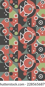Geometric pattern with simple shapes. Colored fish pattern, vector illustration. Design elements.