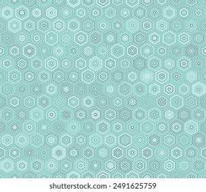 Geometric pattern. Simple stacked hexagons. Green color tones. Hexagon cells. Tileable pattern. Seamless vector illustration.