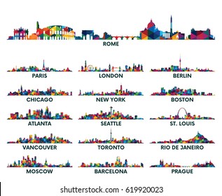 Geometric pattern skyline city America and Europe svg