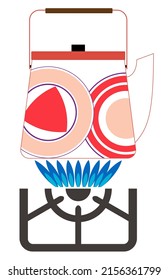 Geometric pattern of a small elegant teapot with a large radial pattern, which is heated on a gas burner