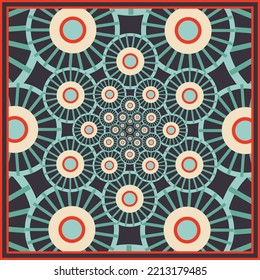Geometrisches Muster. Viereckige Schmuckvorlage. Seidenhalskuch, Schals-Bandana, Taschentuch-Design.