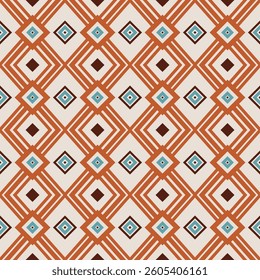 Geometric Pattern - Square Print (Cream, Orange, Brown, Blue) - Repeating Vector Image; Easily Editable; Endless Design; Colorful lIlustration. Print for Gift Paper, Packaging, etc.