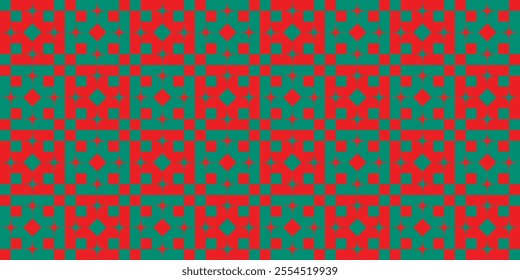 Geometric pattern of square and rhombus combination of green and red. Perfect for Christmas themed designs