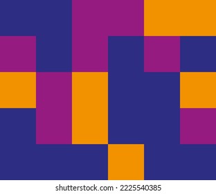 Geometric pattern with squares and rectangles purple. yellow and blue colour. Pixel design for banners, covers, cards. Vector illustrations 