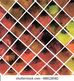 Geometric pattern with squares . Texture watercolor paint. Ceramic tiles , mosaic .