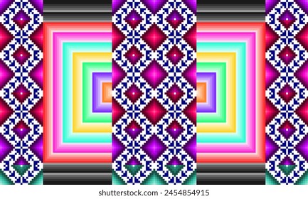 geometric pattern with squares,Fabric Pixel art,Abstract ethnic geometric pattern design for background or Wallpaper ,. Seamless Knitted Pattern