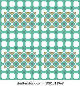 A geometric pattern of squares.Multi-colored accents with a green grid.Abstract composition.Minimalism.Design.Template to use.Decorative stripes.Design.Pattern for decoration.Patterned tiles.