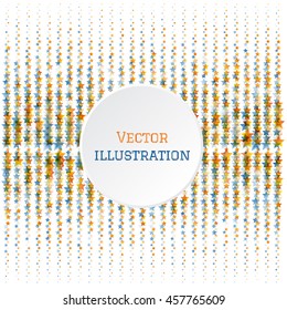 Geometric pattern of stars, blue and orange stars in gradient fill. Round field to insert text. Banner, flyer, advertising, card, invitation