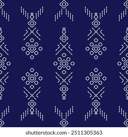 geometric pattern stitch Japanese embroidery Sashiko abstract seamless ornaments white line artwork indigo blue background vector design template decoration hand drawn print needle work quilt fabric 
