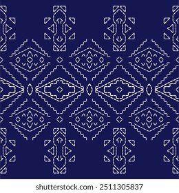 padrão geométrico ponto bordado japonês Sashiko abstrata perfeita ornamentos branco linha artwork indigo azul fundo vetor projeto modelo decoração mão desenhada agulha trabalho colcha tecido 
