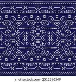 padrão geométrico ponto bordado japonês Sashiko abstrata perfeita ornamentos branco linha artwork indigo azul fundo vetor projeto modelo decoração mão desenhada agulha trabalho colcha tecido 
