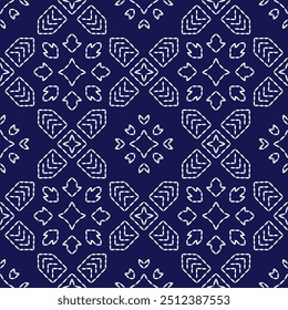 padrão geométrico ponto bordado japonês Sashiko abstrata perfeita ornamentos branco linha artwork indigo azul fundo vetor projeto modelo decoração mão desenhada agulha trabalho colcha tecido 
