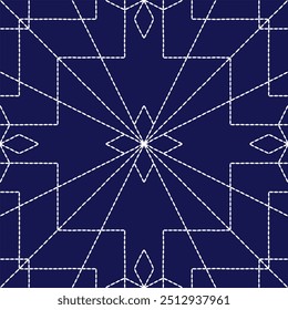 padrão geométrico ponto bordado japonês Sashiko abstrata perfeita ornamentos branco linha artwork indigo azul fundo vetor projeto modelo decoração mão desenhada agulha trabalho colcha tecido 
